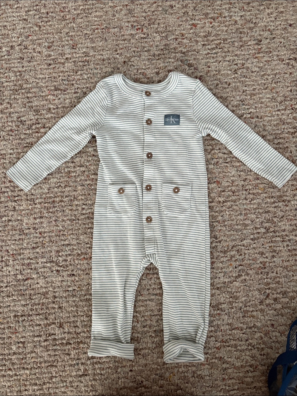 Calvin Klein Cream and Gray Striped Baby One-Piece